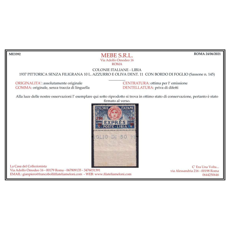 COLONIE LIBIA 1927-33 ESPRESSO 2,50 SU 2 LIRE N.13 G.I MNH** CERT. ...