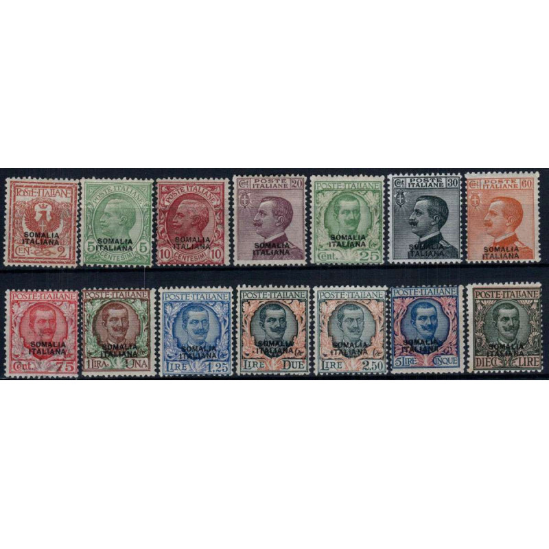 COLONIE SOMALIA 1926-30 SOPR. 14 V. G.O. MH* (1L-1,25-2L G.I**) CER...
