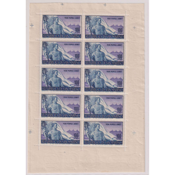 SAN MARINO 1948 MINIFOGLIO LAVORO N.9 G.I MNH** CERT. SENZA PIEGA  ...