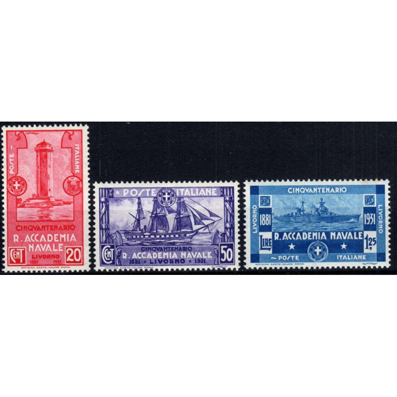 REGNO D' ITALIA 1931 ACCADEMIA NAVALE 3 VALORI G.I MNH** ( 1,25 LIE...