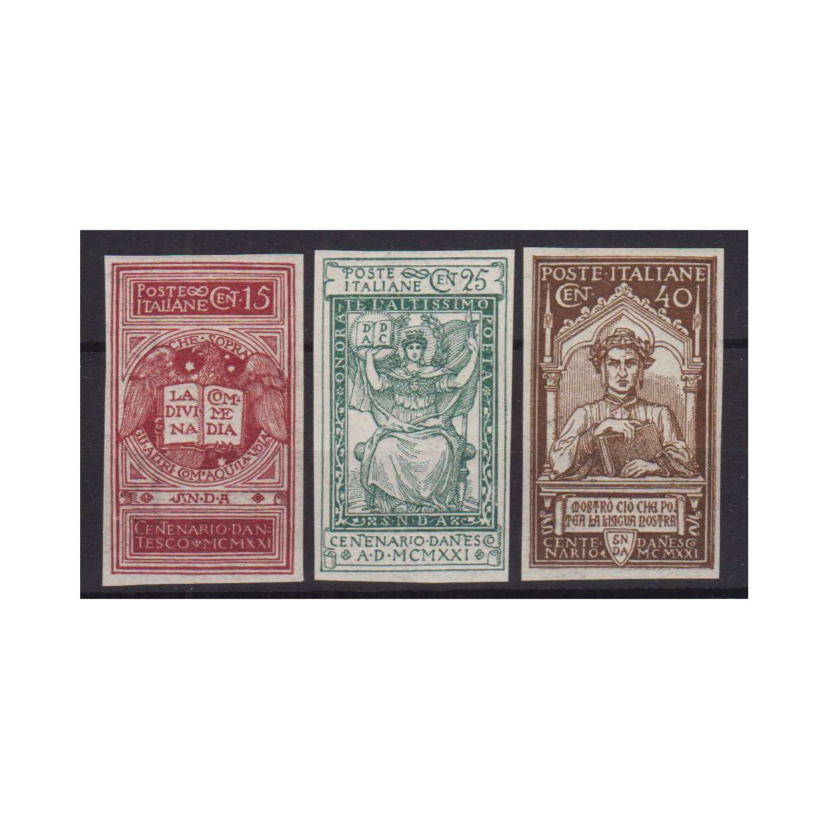 REGNO 1921 MORTE DANTE ALIGHIERI NON DENTELLATI 3 V. G.I MNH** | F... REGNO 1921 MORTE DANTE ALIGHIERI NON DENTELLATI 3 V. G.I MNH** | F...
