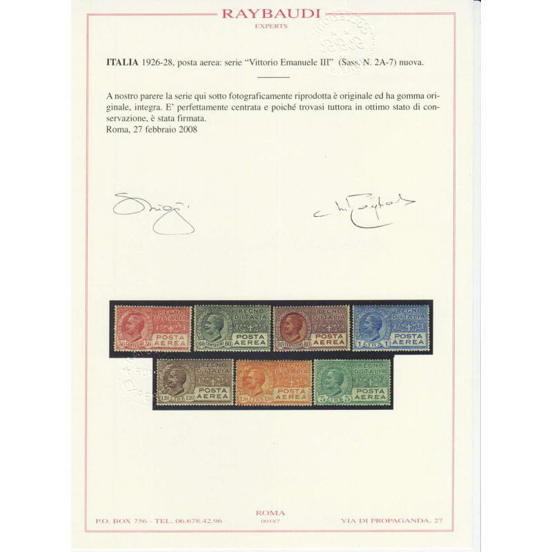 REGNO 1926-28 P/A SERIE COMPLETA 7 V. G.I MNH** CERT. PERFETTAMENTE...