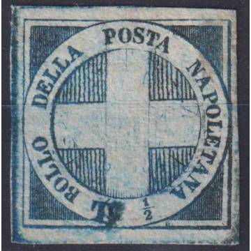 NAPOLI 1860 CROCETTA ½ T AZZURRO N.16b G.O MLH* 2 CERT. BOLAFFI 80%...