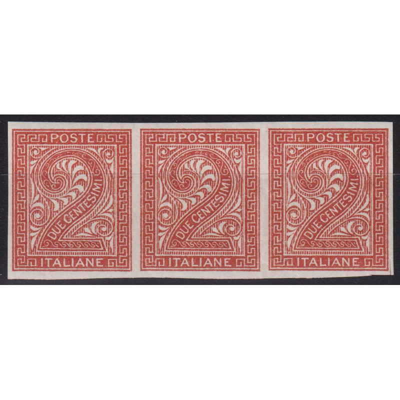 REGNO 1863-65 STRISCIA 2 C. TORINO N.T15d VARIETA' NON DENTELLATA G...