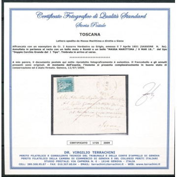 1854 TOSCANA 2 C. (5) SU BUSTA OTTIMI MARGINI ANNULLI DI PREGIO 2 C...