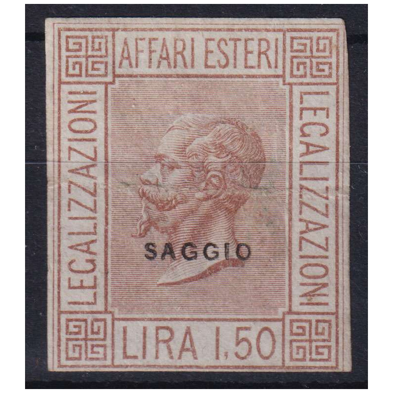 REGNO 1864 SAGGIO DE LA RUE AFFARI ESTERI 1,50 LIRE SENZA GOMMA CER...
