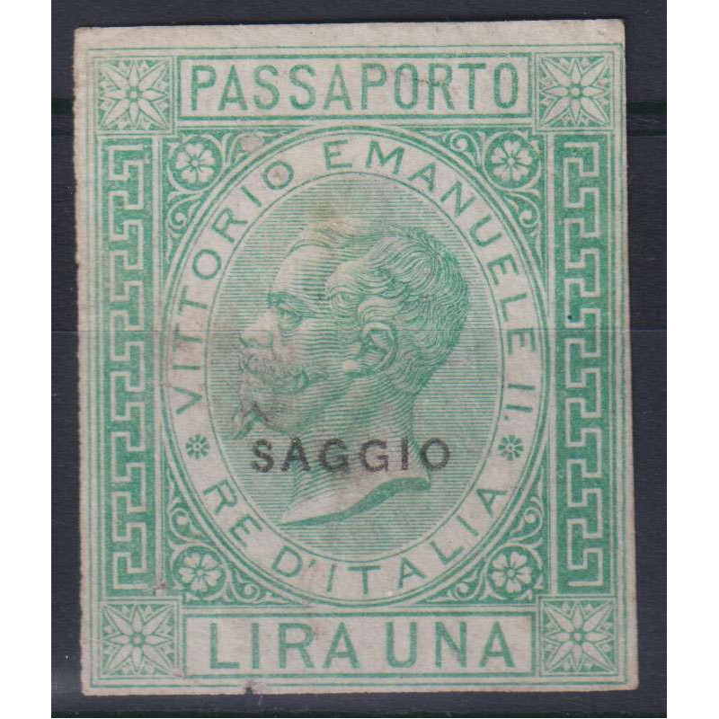 REGNO 1864 SAGGIO DE LA RUE AFFARI ESTERI 1 LIRA SENZA GOMMA CERT. ...