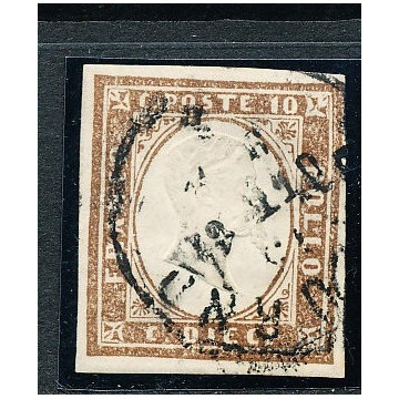 1855 SARDEGNA 10 C. BRUNO CIOCCOLATO SCURO (14Ce) BEN MARGINATO CER...