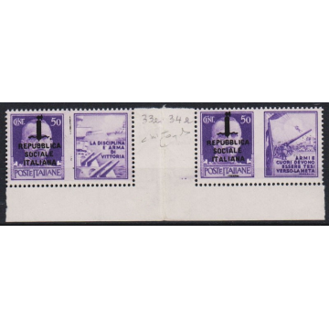 1944 COPPIA 50 c. VIOLETTO (33C-34C) SCAMBI DI SOPR. INTERSPAZIO DI...