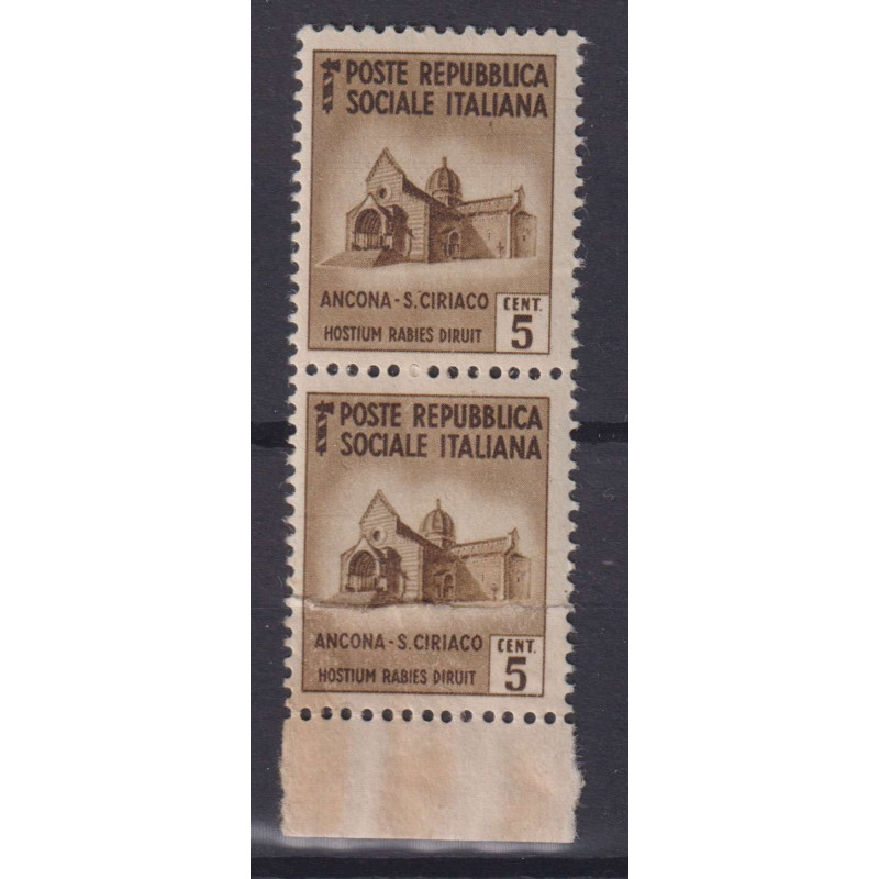 REPUBBLICA SOCIALE 1944-45 COPPIA 5 c. CARTA RICONGIUNTA n.502c G.I...