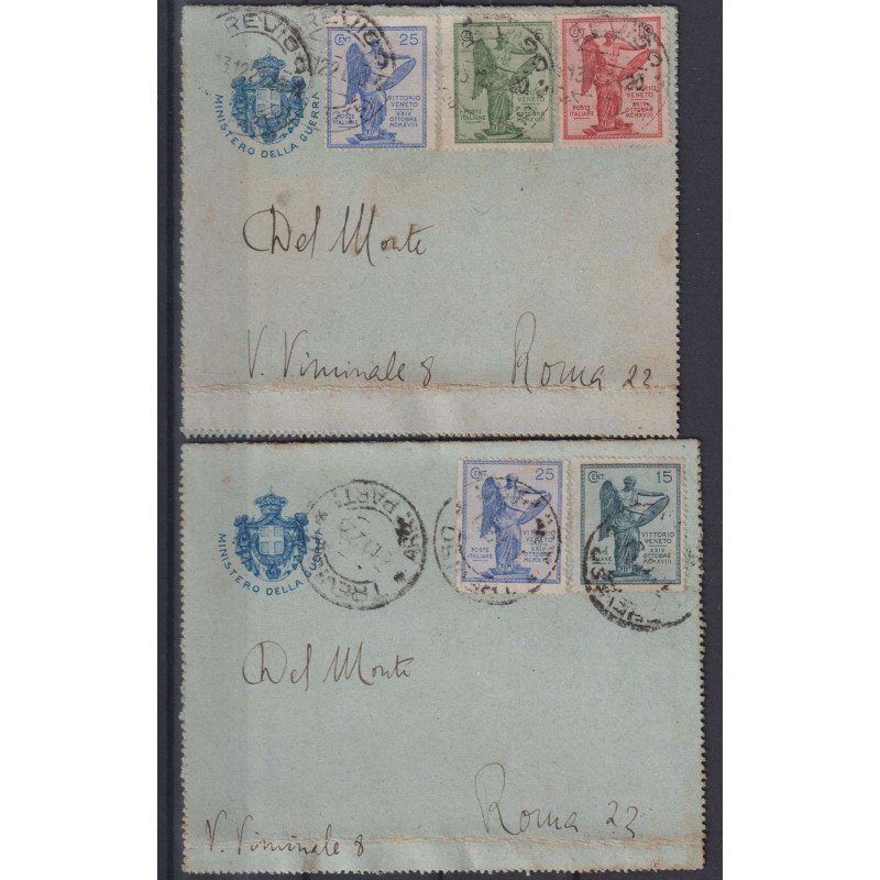 REGNO D'ITALIA 1921 VITTORIA 5 VALORI USATI SU DUE BUSTE  | Filatel...