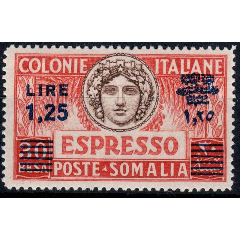 COLONIE 1940 SOMALIA ESPRESSO SOPR. 1,25 su 30 b N. 8 DENT 14 G.I M...