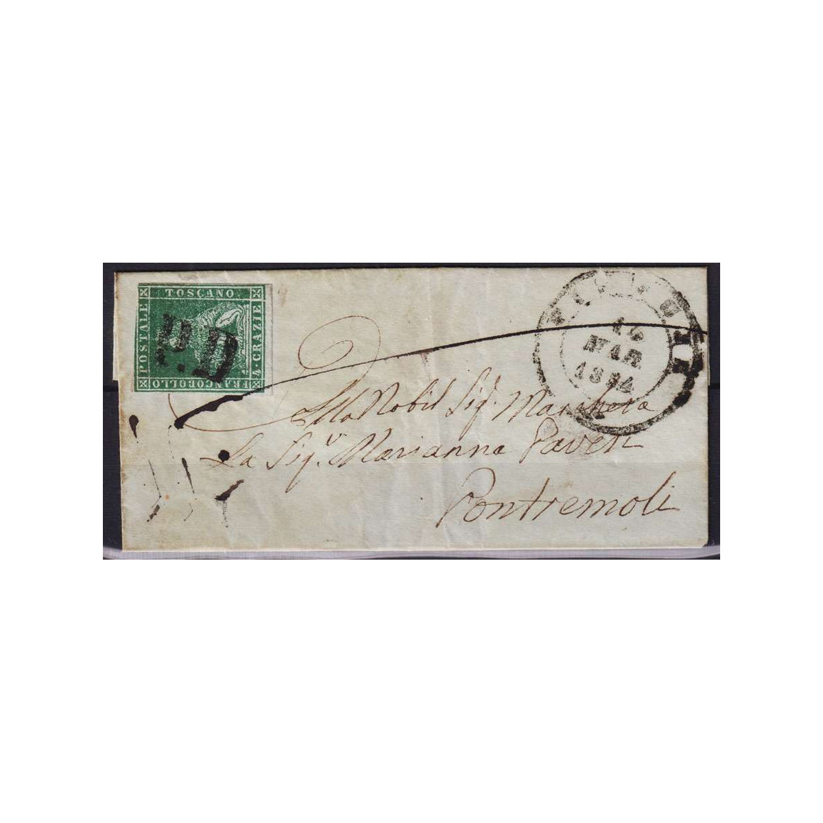TOSCANA 1851-52 4 CRAZIE VERDE N.6 US SU BUSTA CON ANNULLO PD  | Fi... TOSCANA 1851-52 4 CRAZIE VERDE N.6 US SU BUSTA CON ANNULLO PD  | Fi...