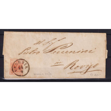 LOMBARDO VENETO 1850 15 CENT. ROSSO VERMIGLIO N.4 SU BUSTA  | Filat...