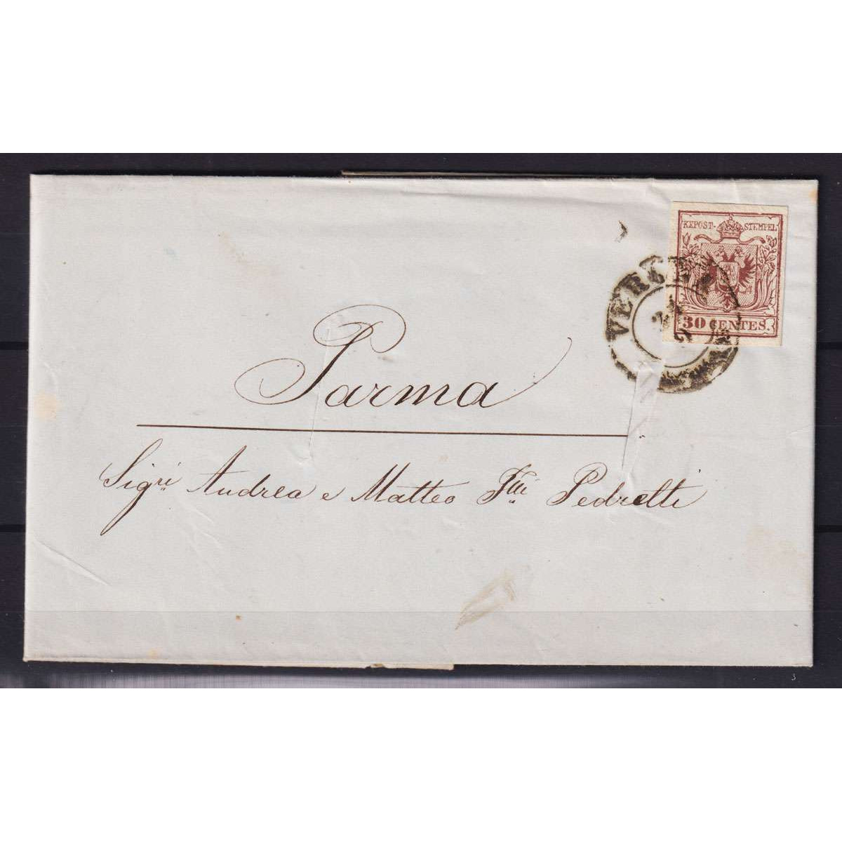 LOMBARDO VENETO 1850 30 CENT. II TIPO BRUNO N.8 SU BUSTA | Filatel... LOMBARDO VENETO 1850 30 CENT. II TIPO BRUNO N.8 SU BUSTA | Filatel...
