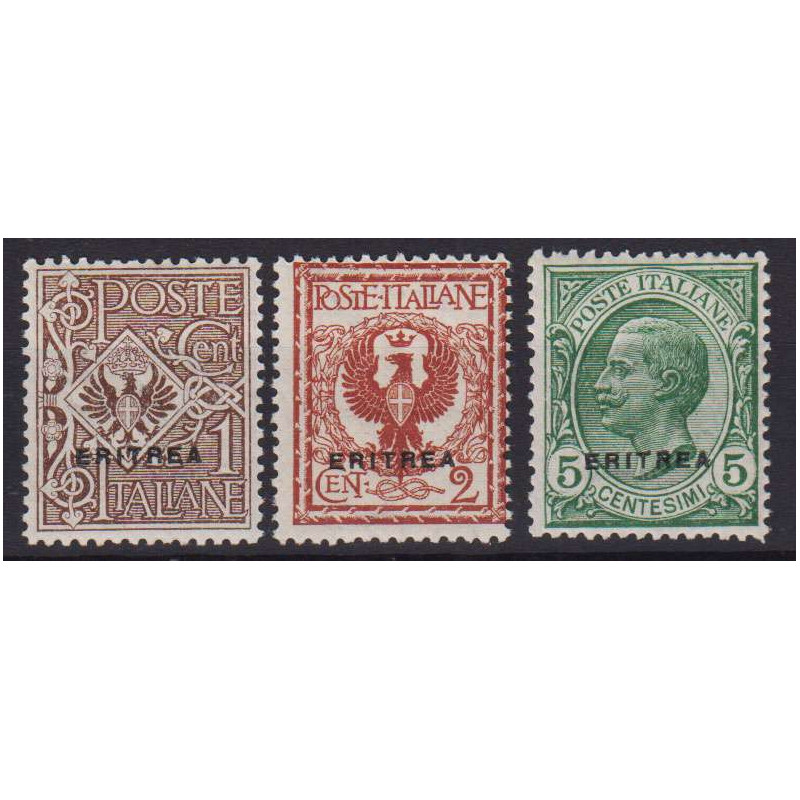 ERITREA 1924 FRANCOBOLLI D'ITALIA 3 VALORI N.77-79 G.I MNH** CENTRA...