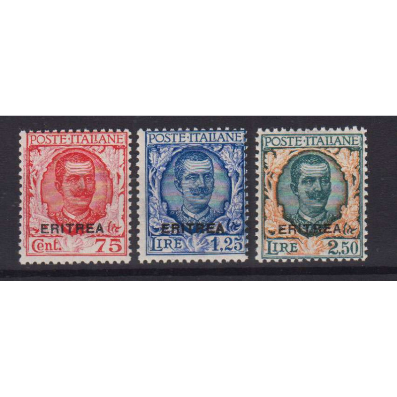 ERITREA 1926 FLOREALE SOPRASTAMPATA 3 VALORI G.I MNH** CERT.  | Fil...