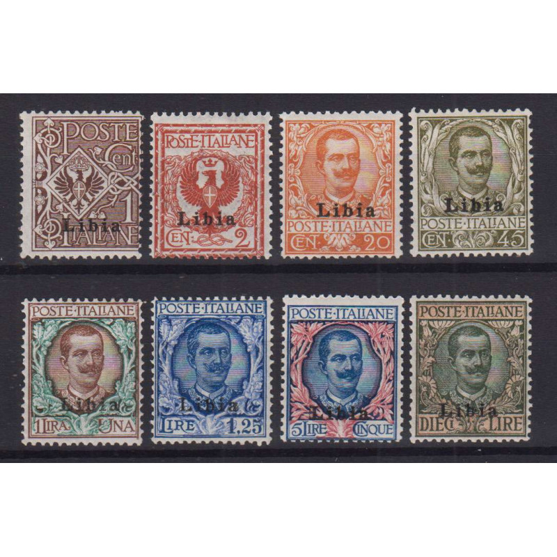 LIBIA 1912-15 FLOREALE SERIE COMPLETA 8 V. G.O MH* / G.I MNH** CERT...
