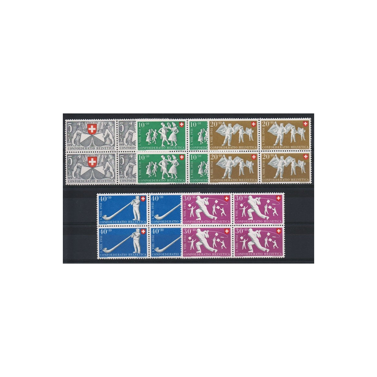1951 SVIZZERA PRO PATRIA 5 V. IN QUARTINE G.I. (MNH) | Filatelia M... 1951 SVIZZERA PRO PATRIA 5 V. IN QUARTINE G.I. (MNH) | Filatelia M...