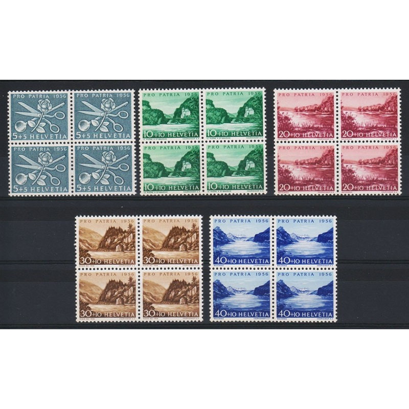 1956 SVIZZERA PRO PATRIA 5 V. IN QUARTINE G.I. (MNH)  | Filatelia M...