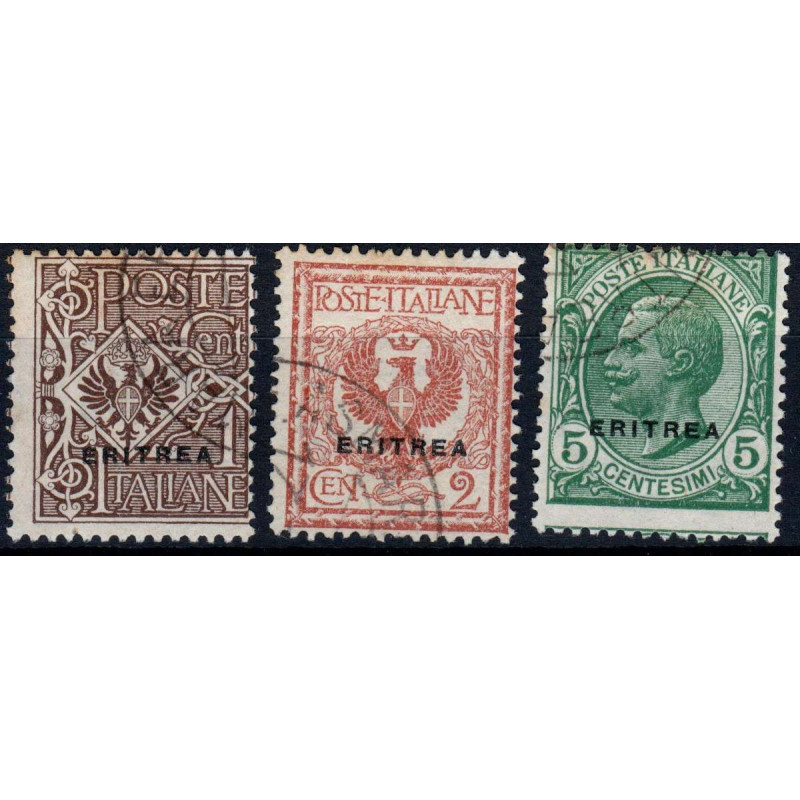 COLONIE 1924 ERITREA FRANCOBOLLI D' ITALIA SOPR. 3 VALORI S. 17 USA...