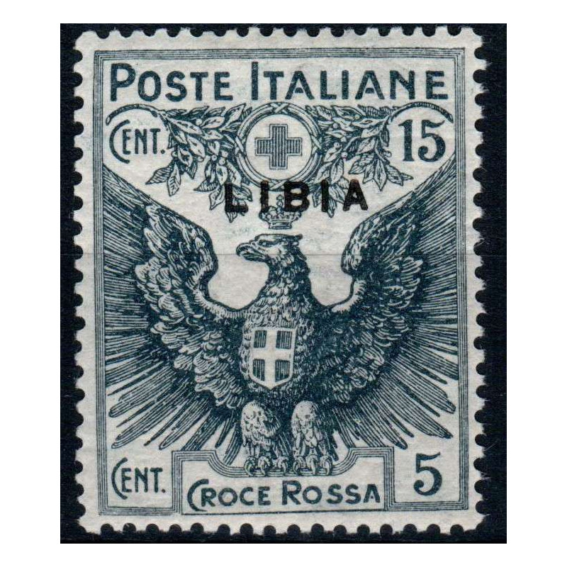 COLONIE 1915-16 LIBIA CROCE ROSSA 15 c. + 5 c. N. 14 G.O. MH*  | Fi...