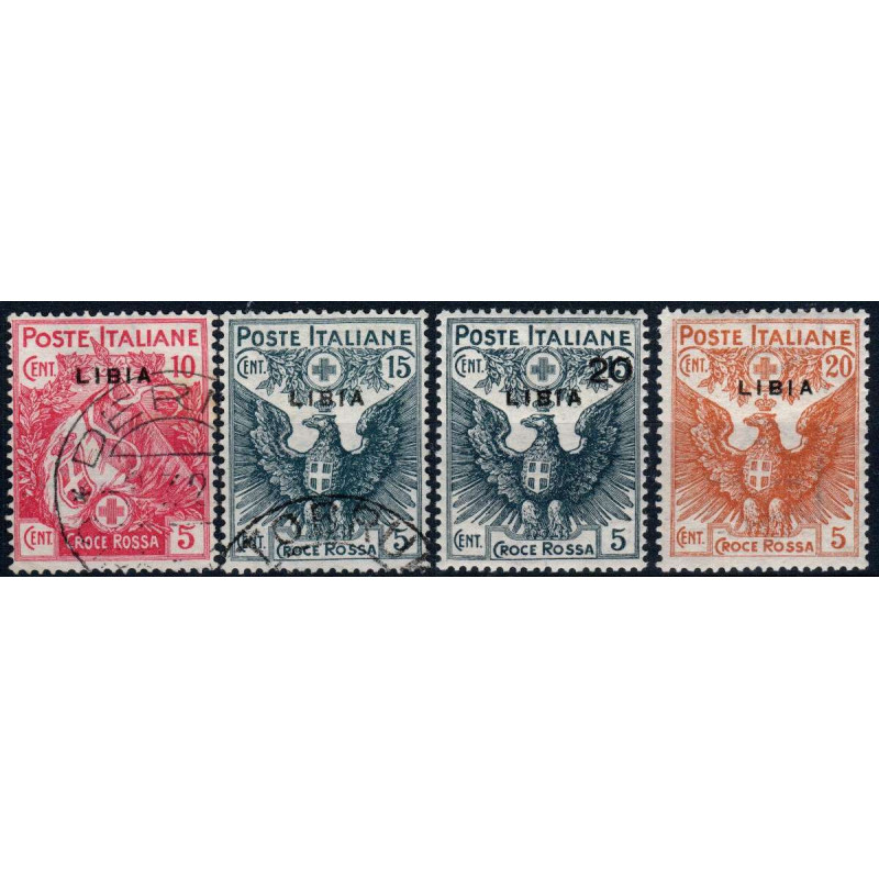COLONIE 1915-16 LIBIA CROCE ROSSA 4 VALORI US/G.O. MH* (15+5 SOPR. ...