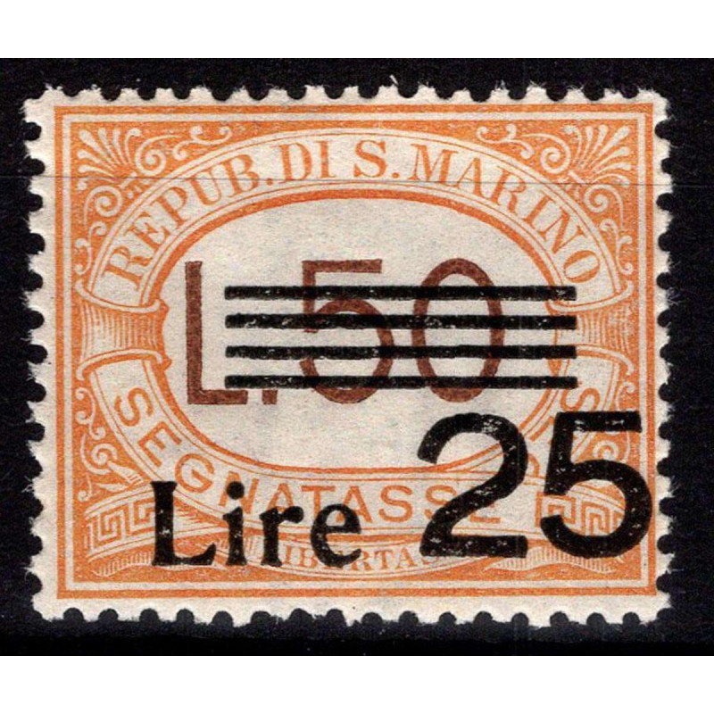 SAN MARINO 1943 SEGNATASSE 25 LIRE SU 50 LIRE N.64 G.I. MNH**  | Fi...