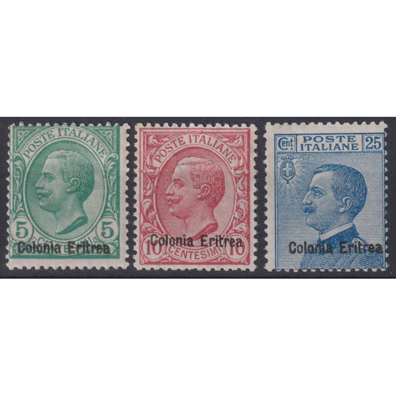 COLONIE ERITREA 1908-09 MICHETTI 3 VALORI G.O MLH*  | Filatelia Meloni