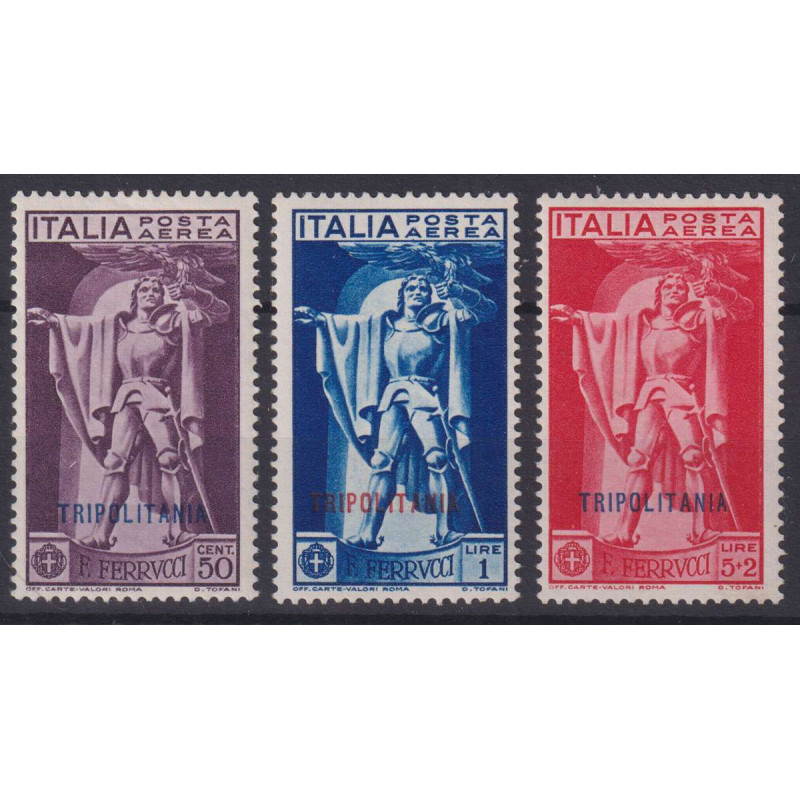 COLONIE TRIPOLITANIA 1930 POSTA AEREA FERRUCCI 3 V. G.O MH*  | Fila...