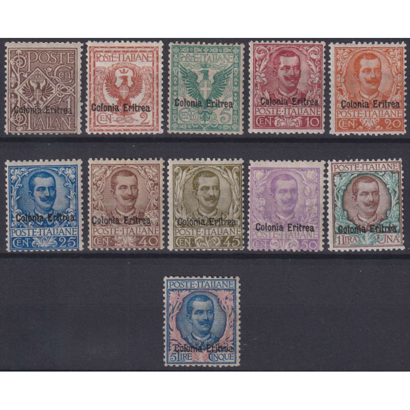 COLONIE ERITREA 1903 FLOREALE SERIE COMPLETA 11 V. G.O MLH* / G.I M...