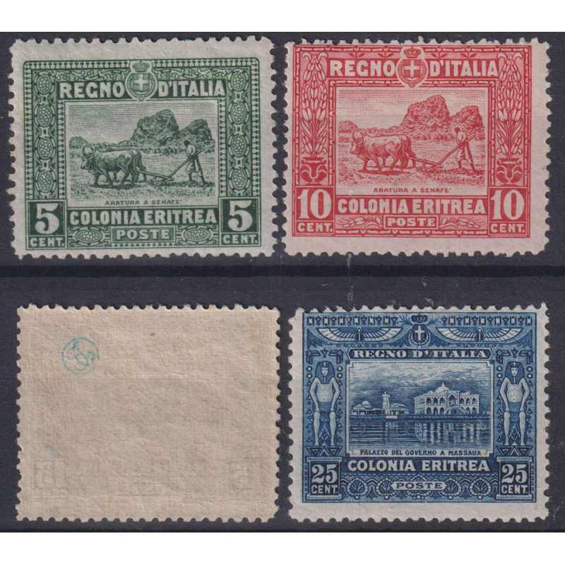 ERITREA 1910-14 SOGGETTI AFRICANI 4 V. DENT.13 ¼ G.I MNH** CERT. BA...