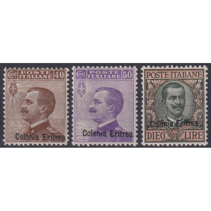 COLONIE ERITREA 1916 SERIE COMPLETA 3 VALORI G.I MNH** CERT. CENTRA...