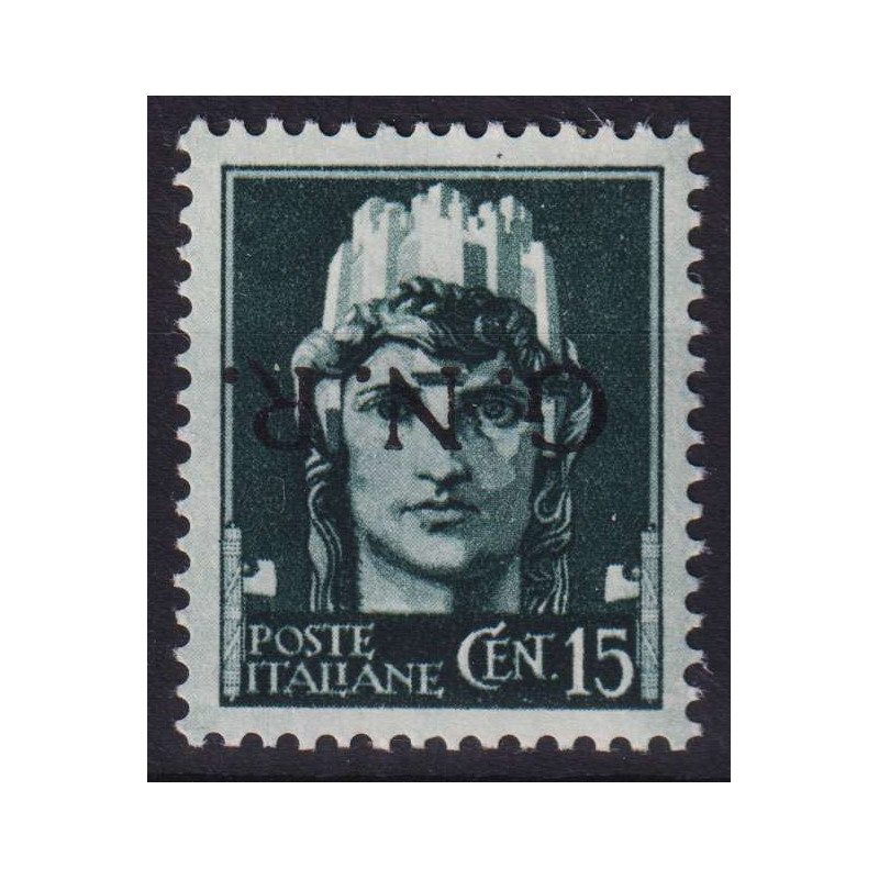 R.S.I 1944 15 CENTESIMI ERRORE DI COLORE N.472Aa G.I MNH** CERT.  |...