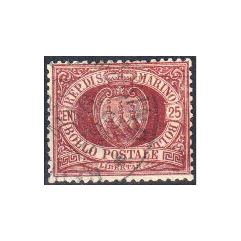 1877 SAN MARINO 25 c. LACCA n.5 CIFRA OTTIMA CENTRATURA US.  | Fila...
