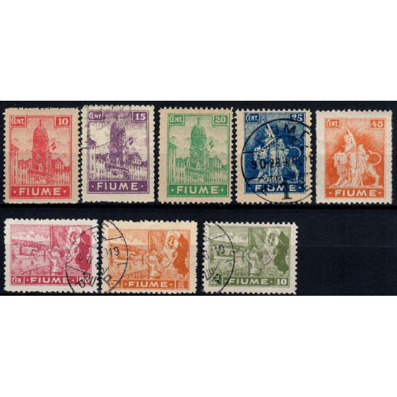 OCCUPAZIONI FIUME 1919 ALLEGORIE E VEDUTE 8 VALORI US./GO*  | Filat...