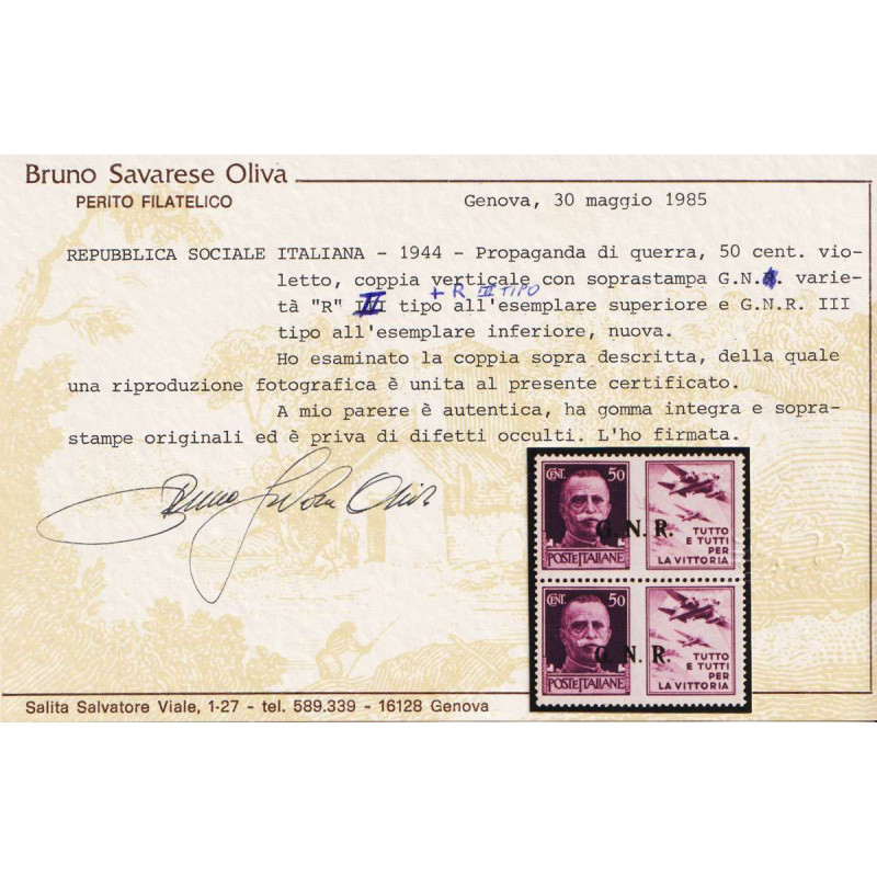 R.S.I. 1944 PROPAGANDA DI GUERRA BRESCIA 50 C. II E III TIPO G.I MN...