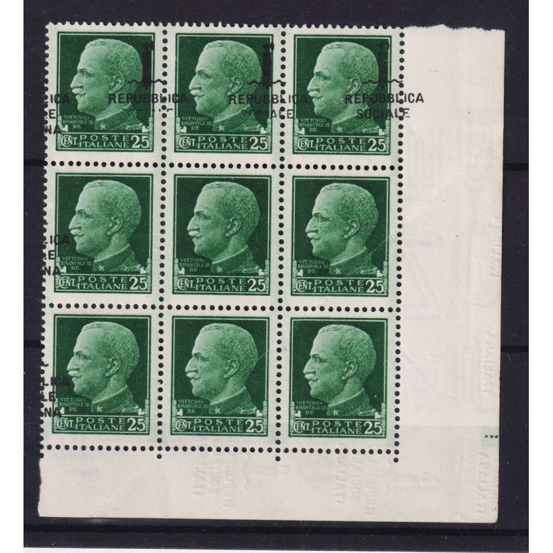 R.S.I. 1944 IMPERIALE BLOCCO 25 C. MULTI VARIETA' 9 V. G.I MNH** CE...