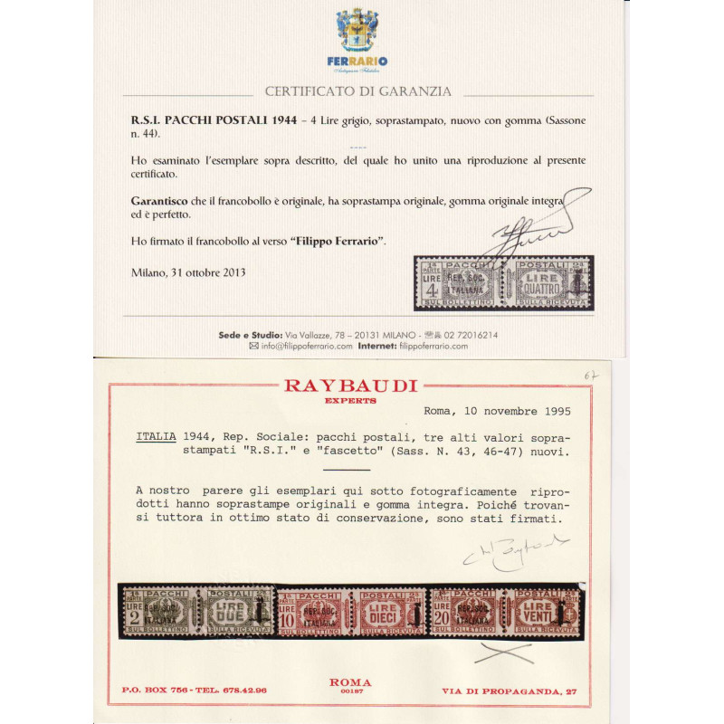 R.S.I. 1944 PACCHI POSTALI SOPRASTAMPATI 11 V. G.I MNH** CERT.  | F...