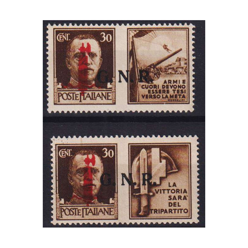 R.S.I. 1944 PROPAGANDA DI GUERRA 30 C. 2 V. VARIETA' N.30d-32d G.I ...