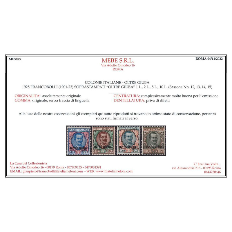 COLONIE OLTRE GIUBA 1925 FRANCOBOLLI D'ITALIA SOPRASTAMPATI G.I MNH...