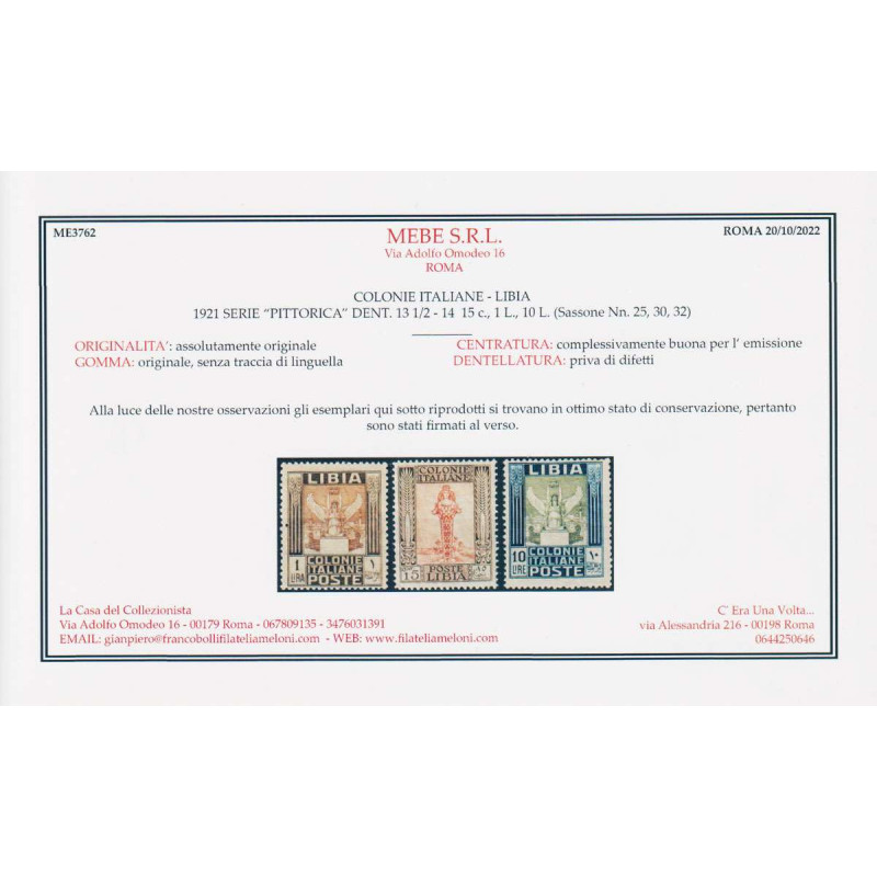 COLONIE LIBIA 1921 PITTORICA 12 VALORI N.21-32 G.I MNH** CERT.  | F...