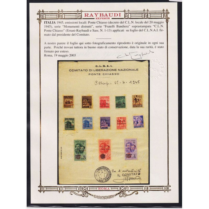 C.L.N. PONTE CHIASSO 1945 IMPERIALE + FRATELLI BANDIERA 13 V. US. C...