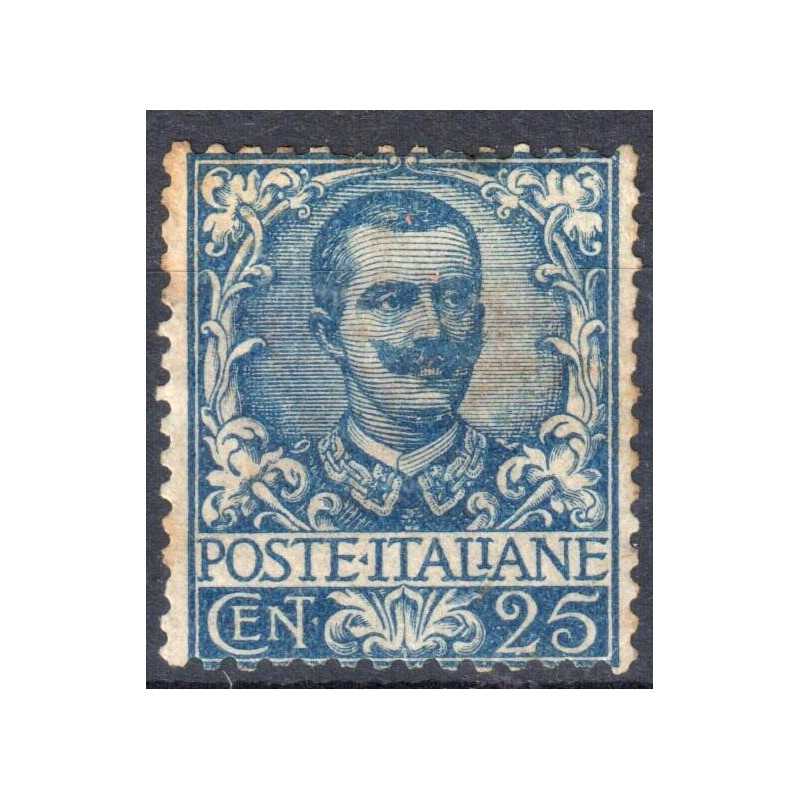 1901 EFFIGIE VITTORIO EMANUELE III 25 c. AZZURRO n.73 OSSIDO G.O. M...