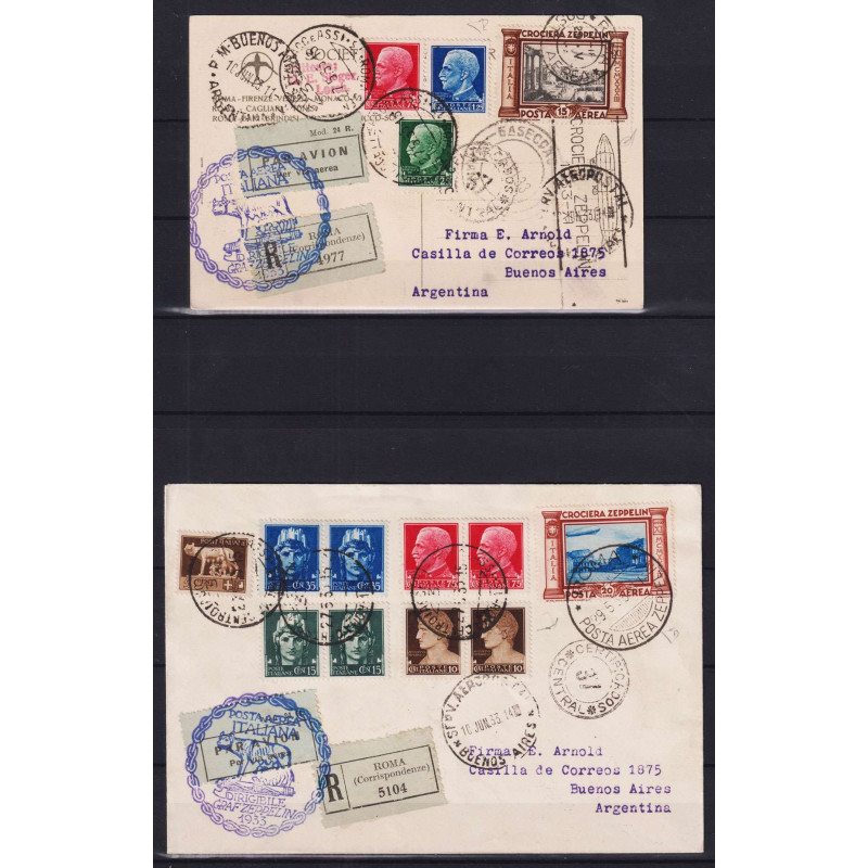 REGNO D'ITALIA 1933 P/A CROCIERA ZEPPELIN 6 V. USATI SU BUSTE CERTI...
