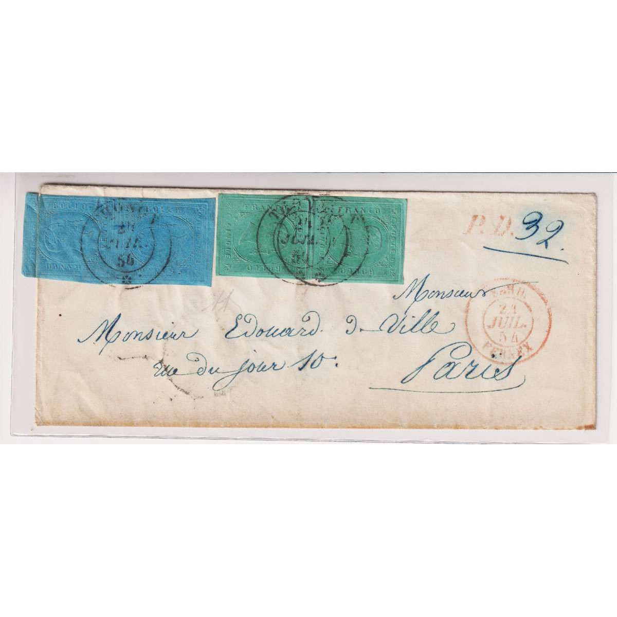SARDEGNA 1853 COPPIE 5 CENT. E 20 CENT. N.4-5 SU BUSTA CERTIFICATA ... SARDEGNA 1853 COPPIE 5 CENT. E 20 CENT. N.4-5 SU BUSTA CERTIFICATA ...