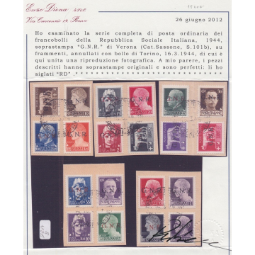 1944 R.S.I. G.N.R. VERONA 20 V. S.101b SU FRAMMENTI CERTIFICATO US....