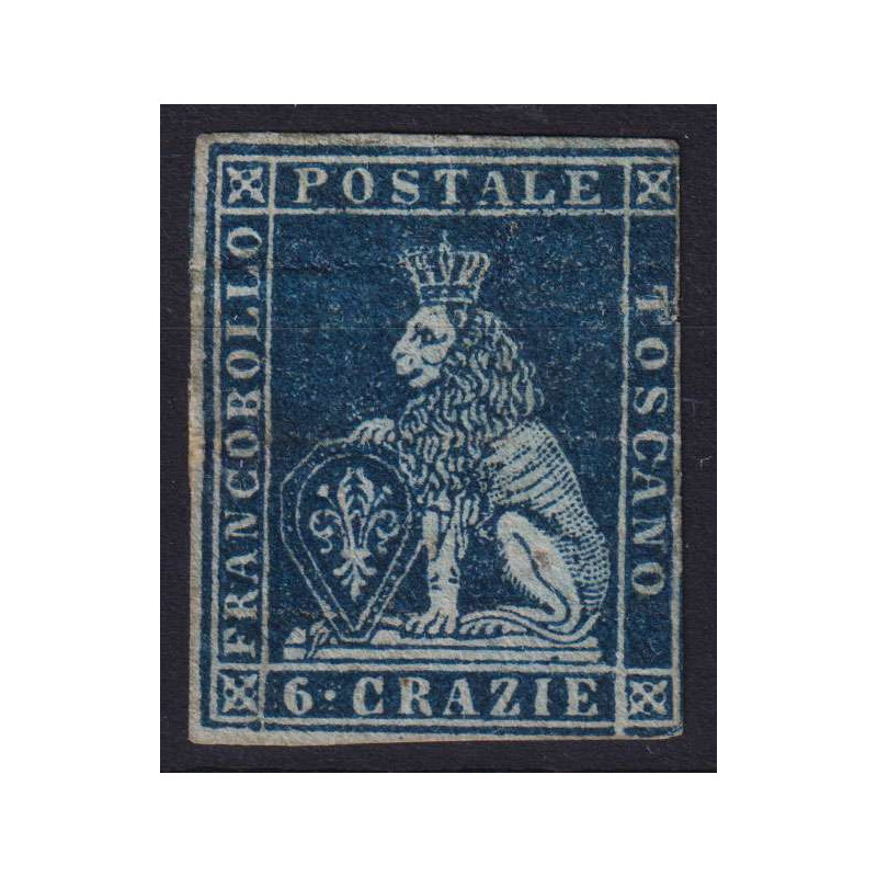 TOSCANA 1851 6 CRAZIE AZZURRO GRIGIO N.7d G.O MH* CERT.  | Filateli...