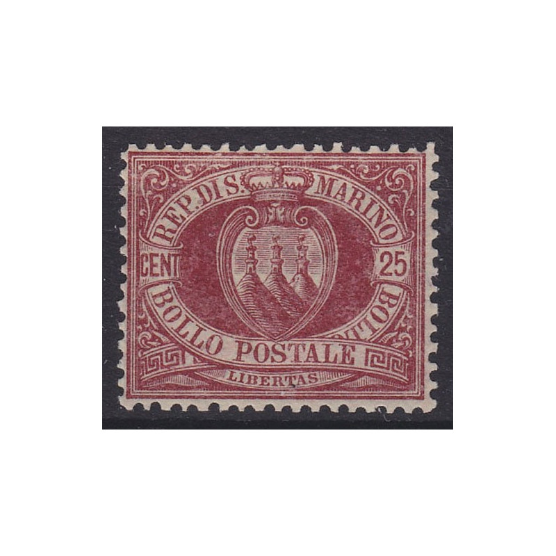 1877 CIFRA O STEMMA 25 c. LACCA n.5 OTTIMA CENTRATURA G.O. MH*  | F...