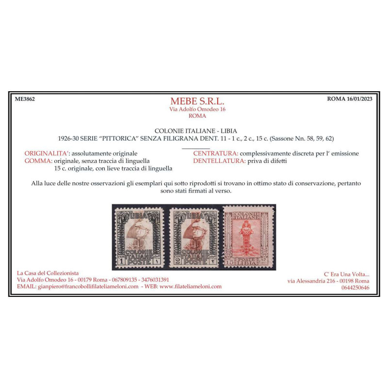 COLONIE LIBIA 1926-30 PITTORICA DENT.11 6 V. G.I MNH** / G.O MH* CE...